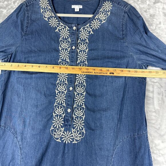 J.Jill‎ Denim Chambray Tunic Dress Women's Large Embroidered with Pockets (0918) - Picture 11 of 13